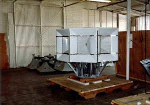 Fully assembled Model 120 with the other 6 being assembled and crated up to be transported to San Onofre Nuclear Generating Station for installation in the 10 mile EPZ around May-June 1983.jpeg